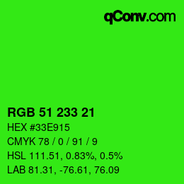 Código de color: RGB 51 233 21 | qconv.com