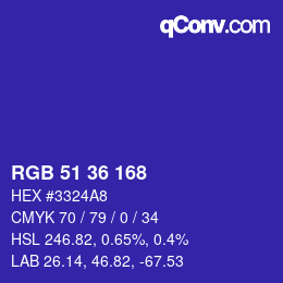 Color code: RGB 51 36 168 | qconv.com