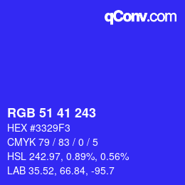 カラーコード: RGB 51 41 243 | qconv.com