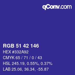 Código de color: RGB 51 42 146 | qconv.com