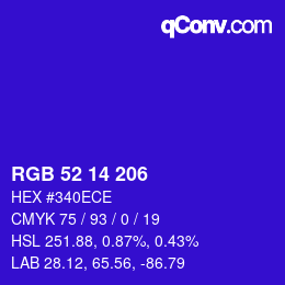 Farbcode: RGB 52 14 206 | qconv.com