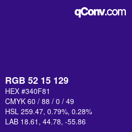 Color code: RGB 52 15 129 | qconv.com