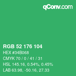 Color code: RGB 52 176 104 | qconv.com