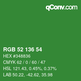 Color code: RGB 52 136 54 | qconv.com