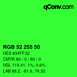 Farbcode: RGB 52 255 50 | qconv.com