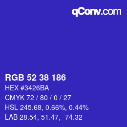 カラーコード: RGB 52 38 186 | qconv.com