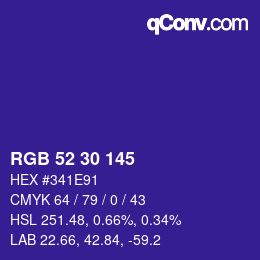 Color code: RGB 52 30 145 | qconv.com