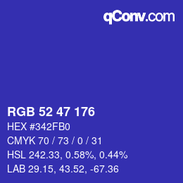 Color code: RGB 52 47 176 | qconv.com