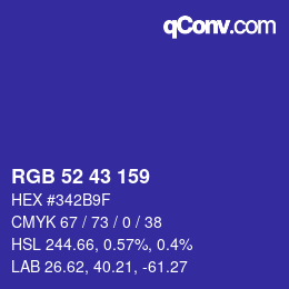 Color code: RGB 52 43 159 | qconv.com