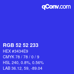 カラーコード: RGB 52 52 233 | qconv.com