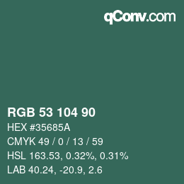 Color code: RGB 53 104 90 | qconv.com