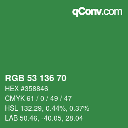 Color code: RGB 53 136 70 | qconv.com