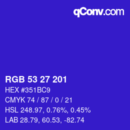 Color code: RGB 53 27 201 | qconv.com