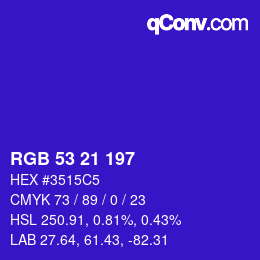 Color code: RGB 53 21 197 | qconv.com