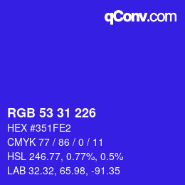 Código de color: RGB 53 31 226 | qconv.com