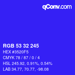 Color code: RGB 53 32 245 | qconv.com