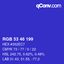 Color code: RGB 53 46 199 | qconv.com