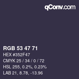 Farbcode: RGB 53 47 71 | qconv.com