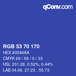 Color code: RGB 53 70 170 | qconv.com