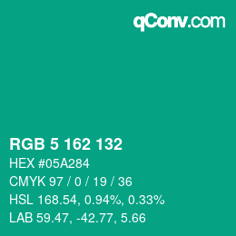 カラーコード: RGB 5 162 132 | qconv.com