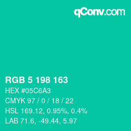 カラーコード: RGB 5 198 163 | qconv.com