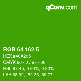 カラーコード: RGB 64 162 5 | qconv.com