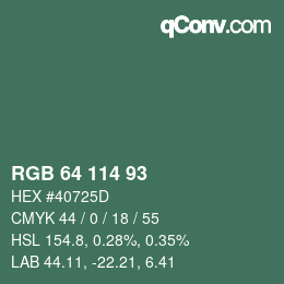 Color code: RGB 64 114 93 | qconv.com