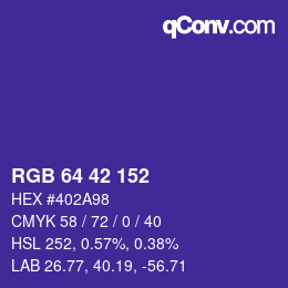 カラーコード: RGB 64 42 152 | qconv.com