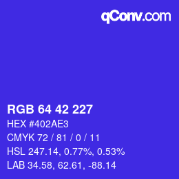 Code couleur: RGB 64 42 227 | qconv.com