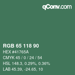 Color code: RGB 65 118 90 | qconv.com