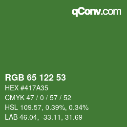 Color code: RGB 65 122 53 | qconv.com