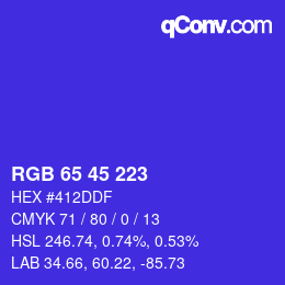 Color code: RGB 65 45 223 | qconv.com