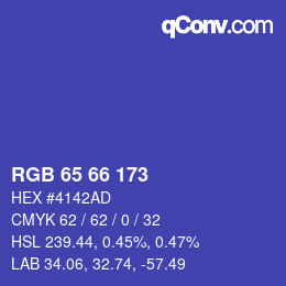 Color code: RGB 65 66 173 | qconv.com