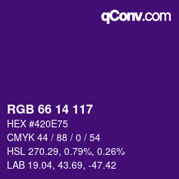 Color code: RGB 66 14 117 | qconv.com