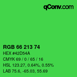 カラーコード: RGB 66 213 74 | qconv.com