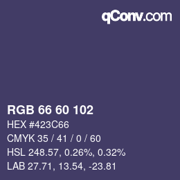 Color code: RGB 66 60 102 | qconv.com