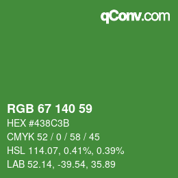 Color code: RGB 67 140 59 | qconv.com