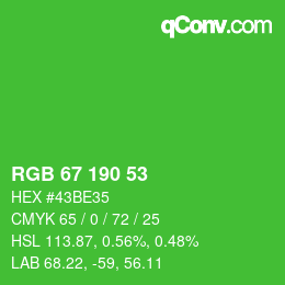 Code couleur: RGB 67 190 53 | qconv.com