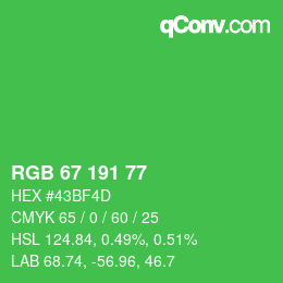 Color code: RGB 67 191 77 | qconv.com