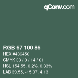 Color code: RGB 67 100 86 | qconv.com