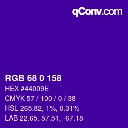 カラーコード: RGB 68 0 158 | qconv.com