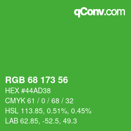 Color code: RGB 68 173 56 | qconv.com