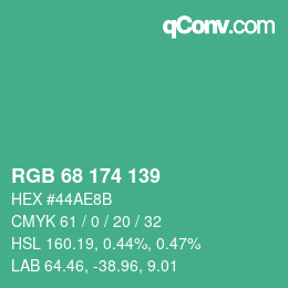 Color code: RGB 68 174 139 | qconv.com