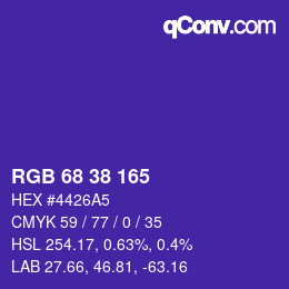 Color code: RGB 68 38 165 | qconv.com