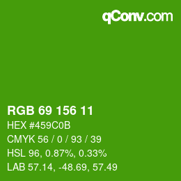 Color code: RGB 69 156 11 | qconv.com