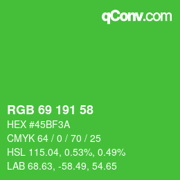 カラーコード: RGB 69 191 58 | qconv.com