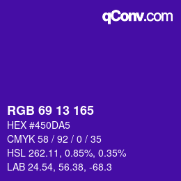 Farbcode: RGB 69 13 165 | qconv.com