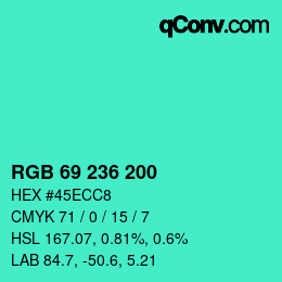 Código de color: RGB 69 236 200 | qconv.com