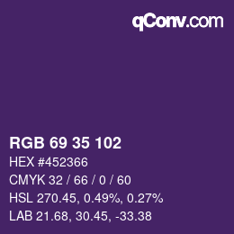 Color code: RGB 69 35 102 | qconv.com