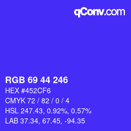 Farbcode: RGB 69 44 246 | qconv.com